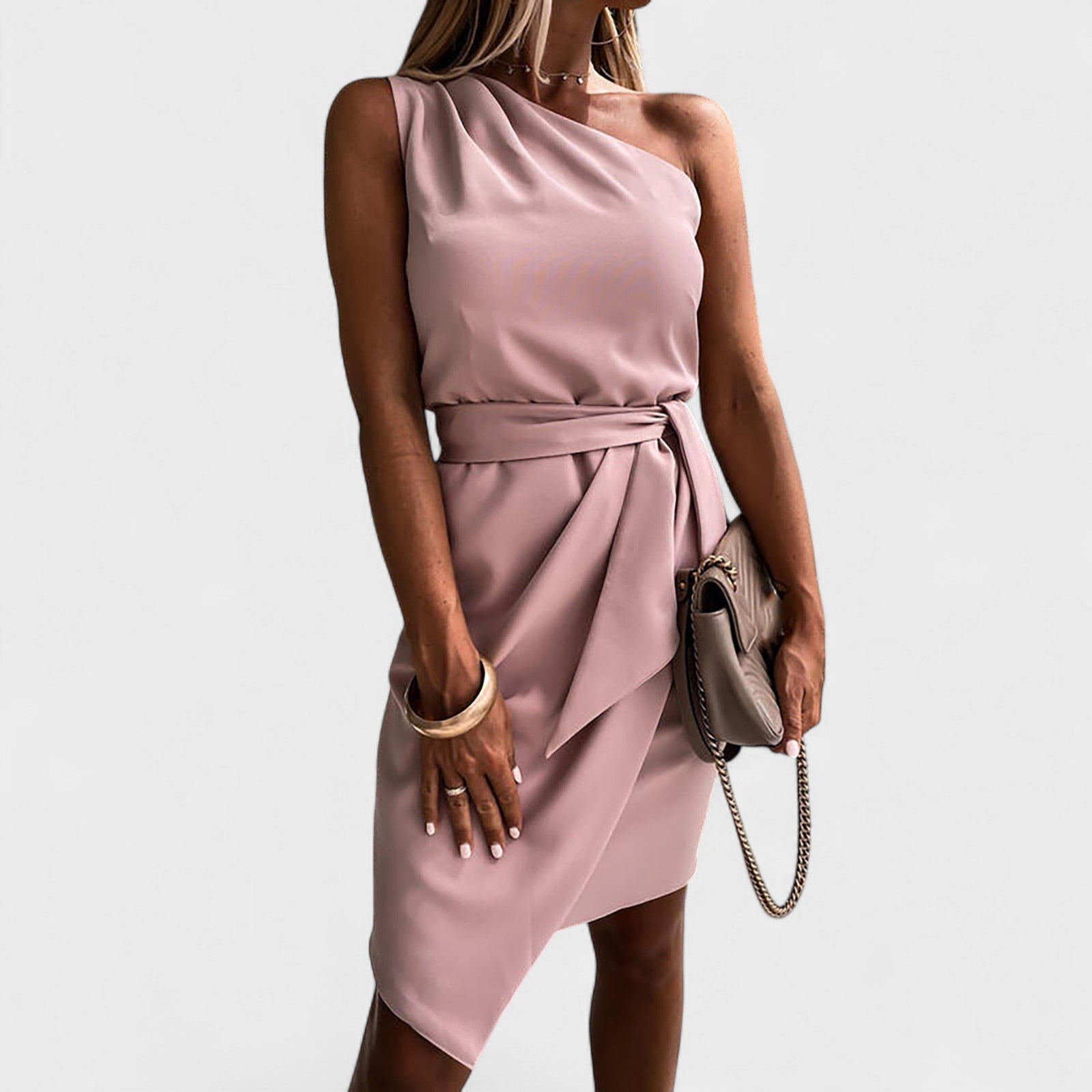 Maria João™ | Vestido De Un Hombro Con Cinturón