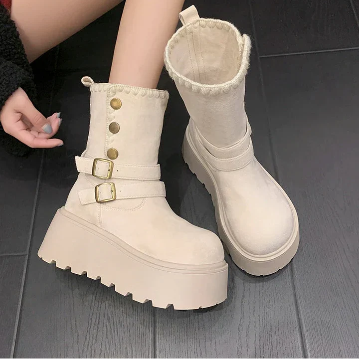 Irene™ | Botas con plataforma con hebilla elegante y forro cálido de peluche