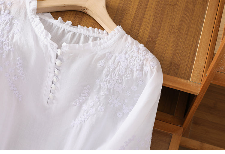 Kissina™ | Blusa de Algodón y Lino Bordada