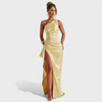 Ariel - Vestido Asimétrico Satén Limón