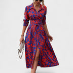 Vestido Bianca™ | Estilo Animal Print Azul y Rojo