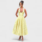 Halina™ | Vestido midi con corsé y volantes