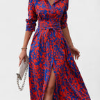 Vestido Bianca™ | Estilo Animal Print Azul y Rojo