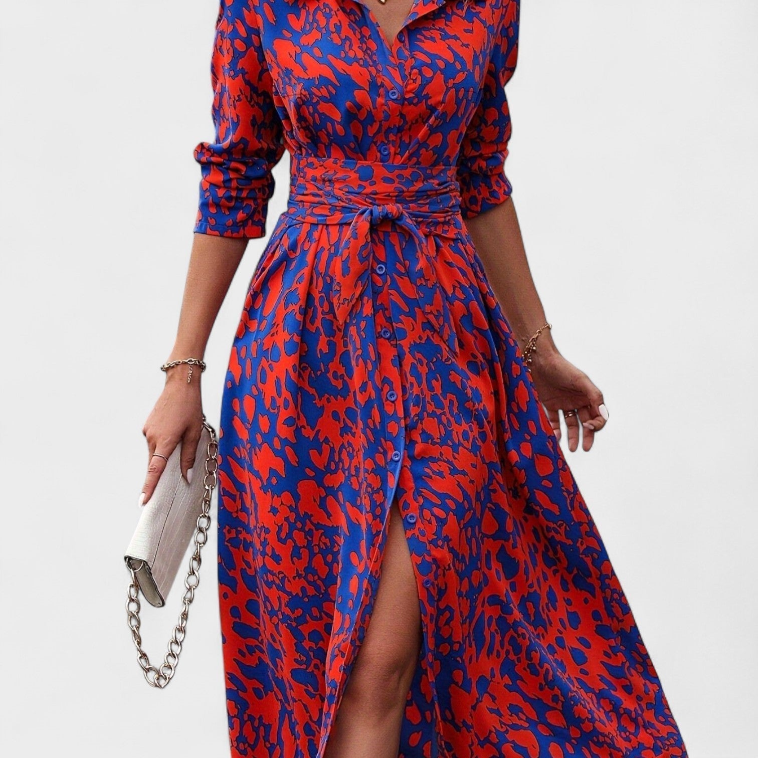 Vestido Bianca™ | Estilo Animal Print Azul y Rojo