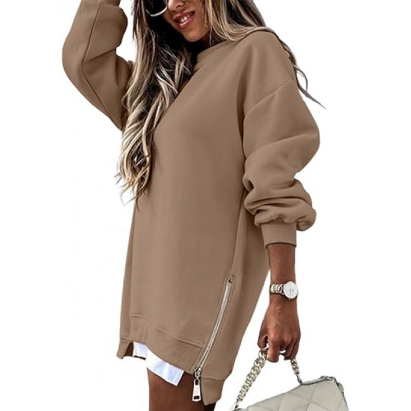 Moda Otoño Invierno Suéter de Pullover con Diseño de Cremallera Lateral para Mujeres