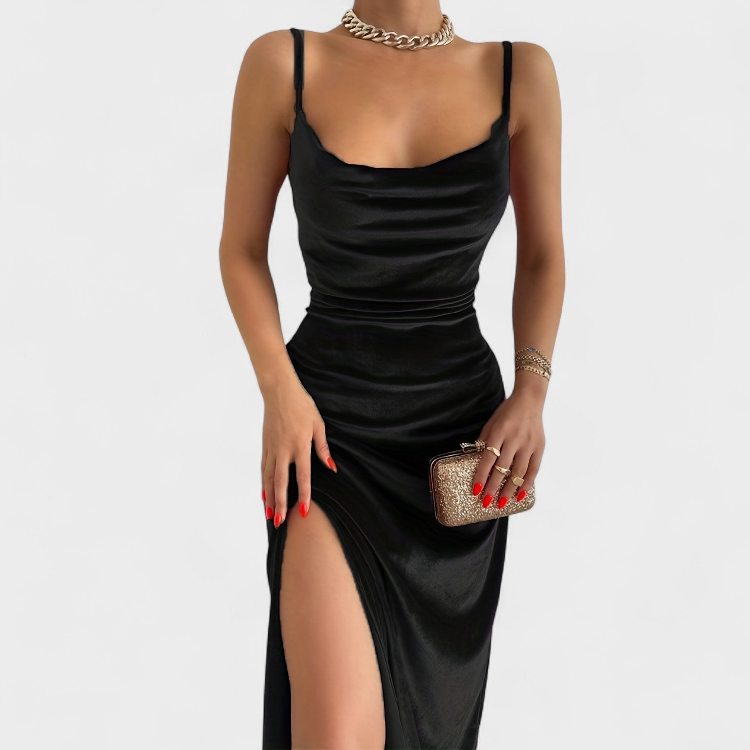 Gabriela™ | Vestido de terciopelo con abertura lateral