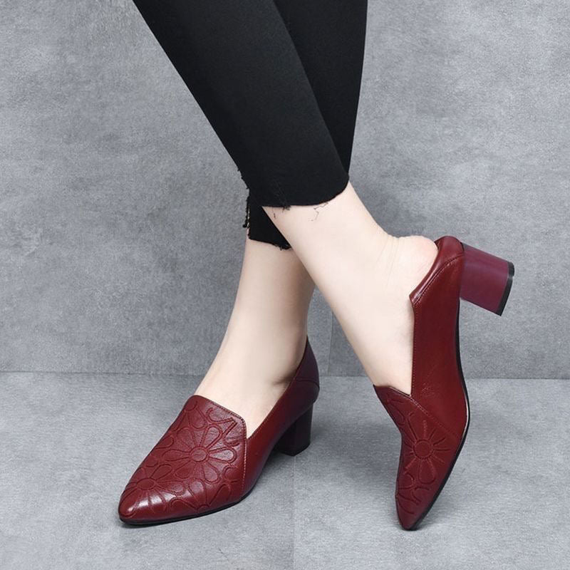 Olene™ | Zapatos de Tacón en Piel Vegana con Bordado Suave