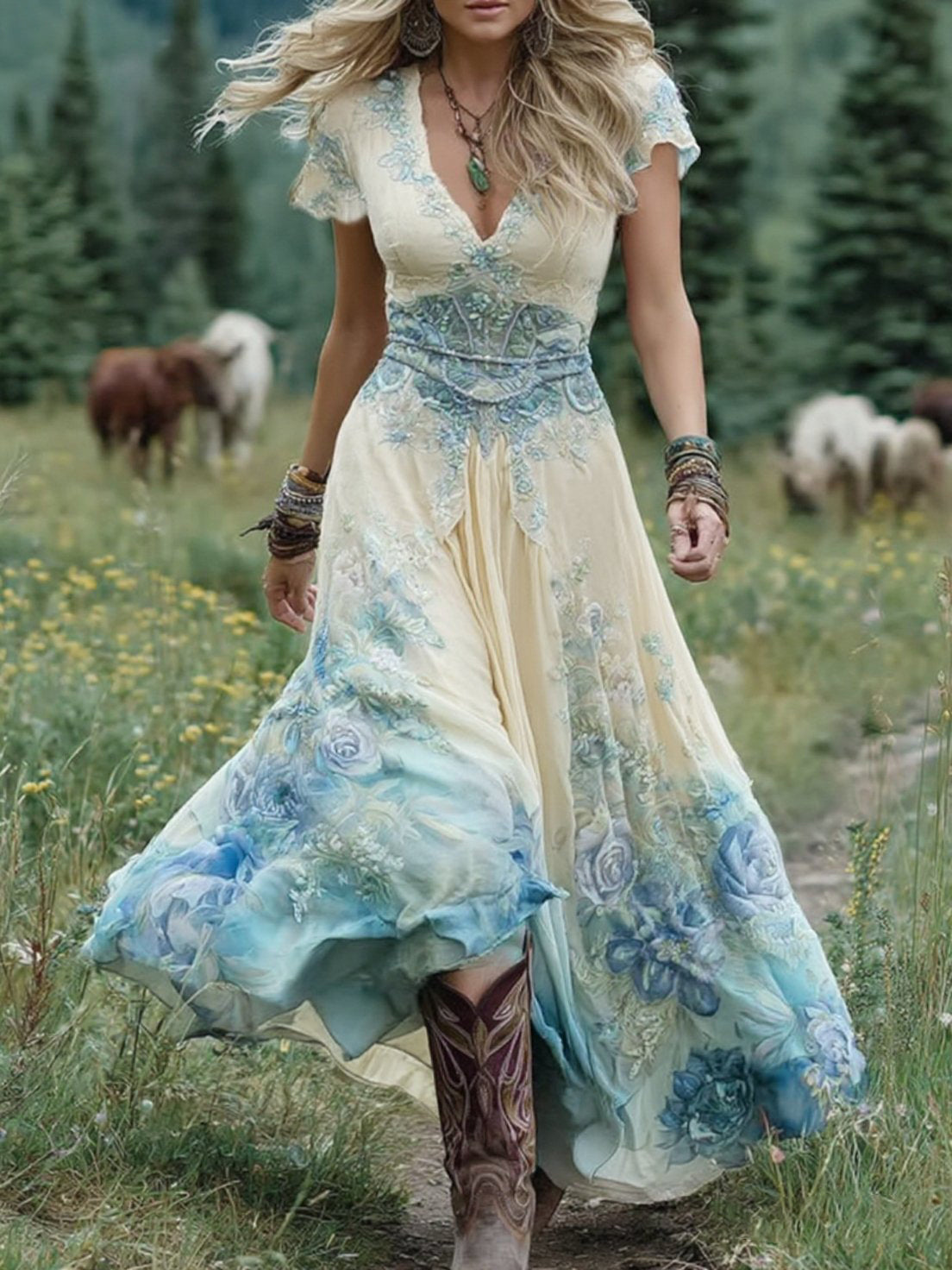 Serena™ | Vestido Maxi Corto Floral Lavanda con Toque Sofisticado