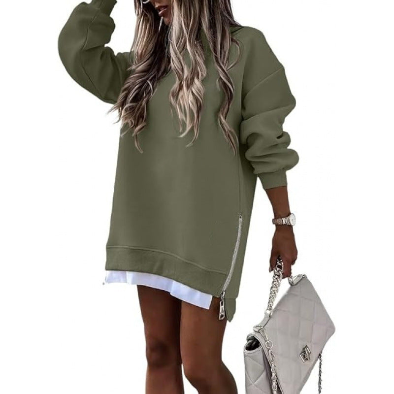 Moda Otoño Invierno Suéter de Pullover con Diseño de Cremallera Lateral para Mujeres
