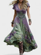 Serena™ | Vestido Maxi Corto Floral Lavanda con Toque Sofisticado