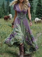 Serena™ | Vestido Maxi Corto Floral Lavanda con Toque Sofisticado