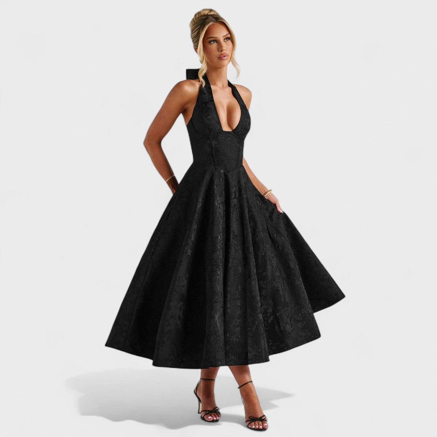 Effie™ | Vestido midi texturizado con escote en V