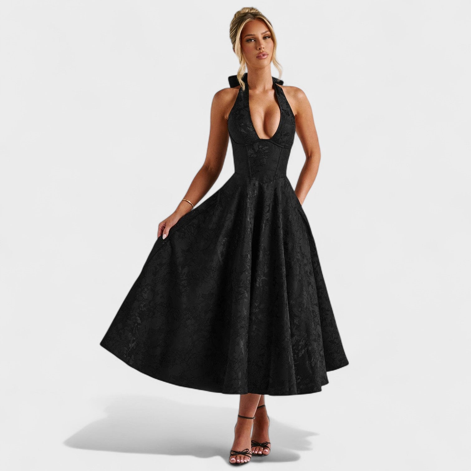 Effie™ | Vestido midi texturizado con escote en V