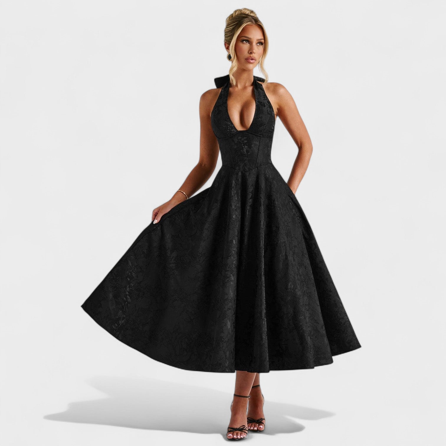 Effie™ | Vestido midi texturizado con escote en V