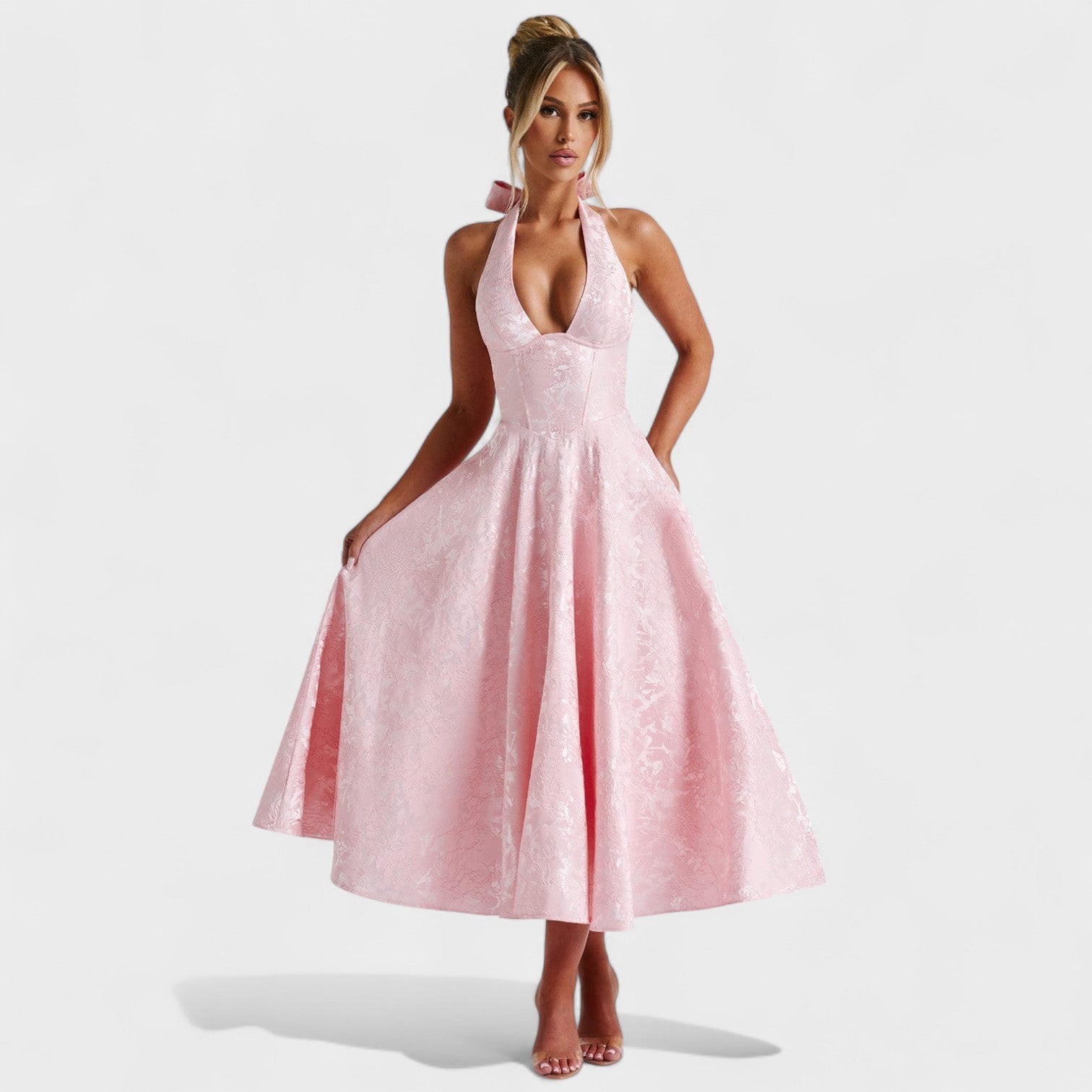 Effie™ | Vestido midi texturizado con escote en V