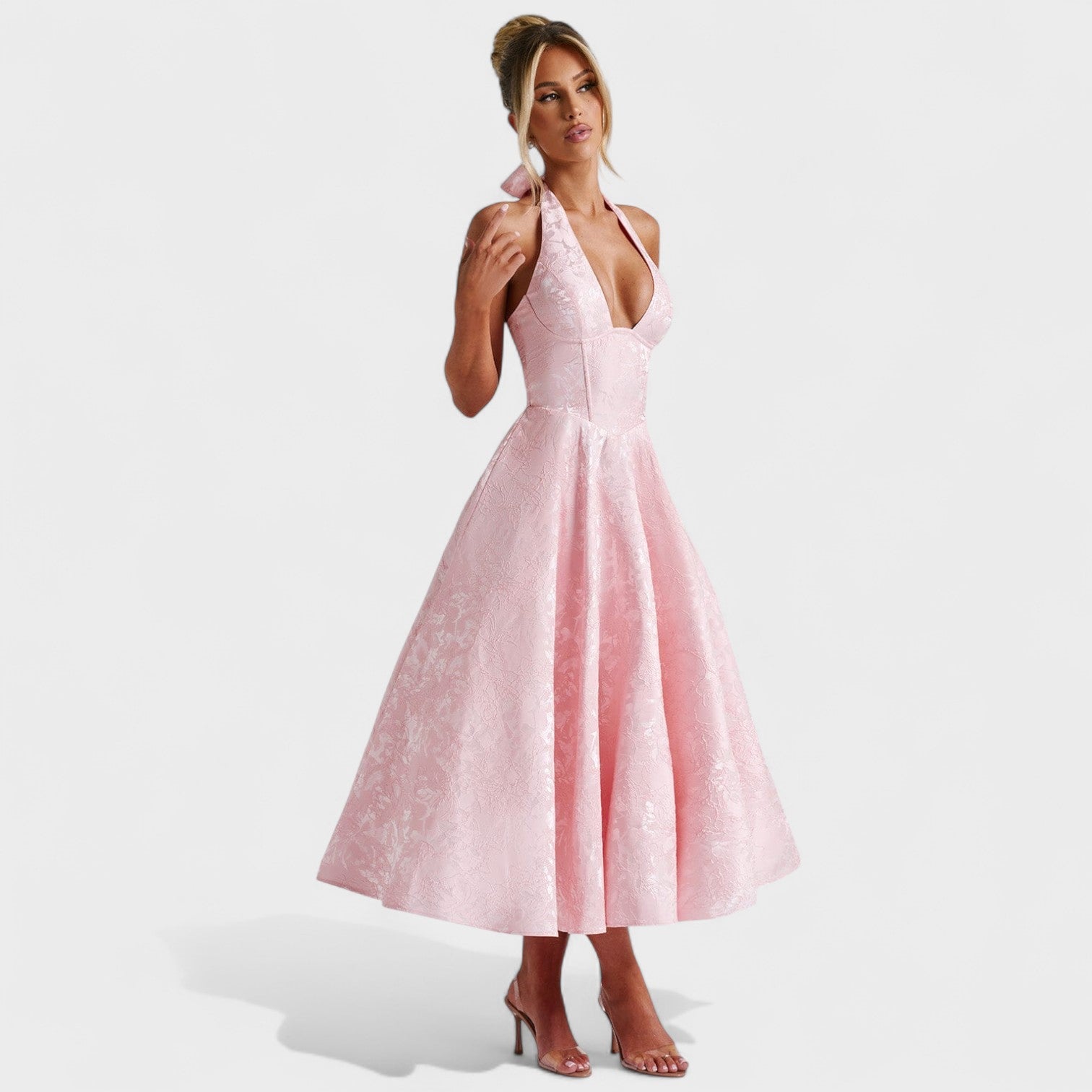 Effie™ | Vestido midi texturizado con escote en V