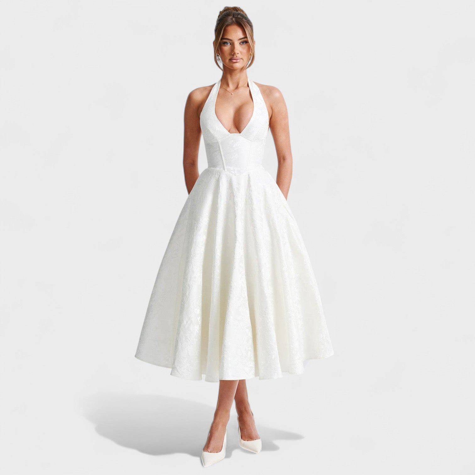 Effie™ | Vestido midi texturizado con escote en V