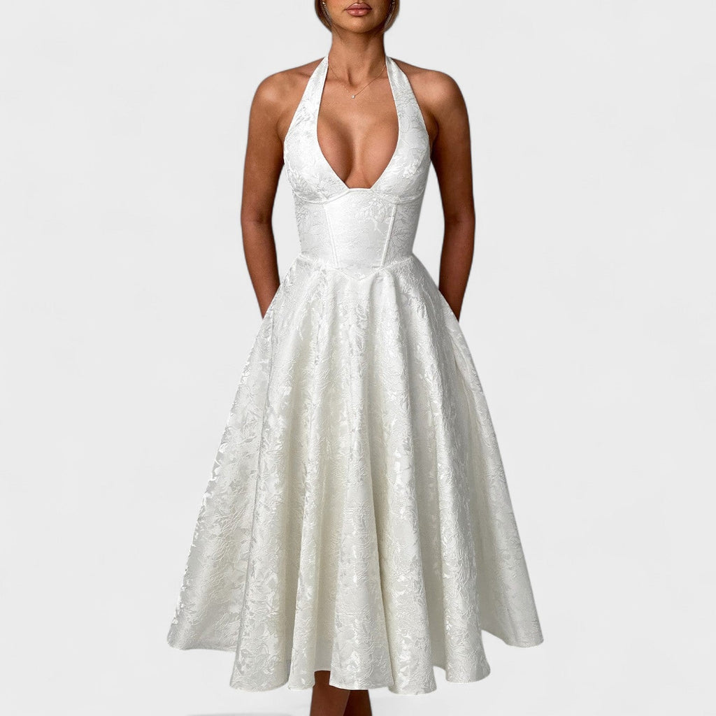 Effie™ | Vestido midi texturizado con escote en V