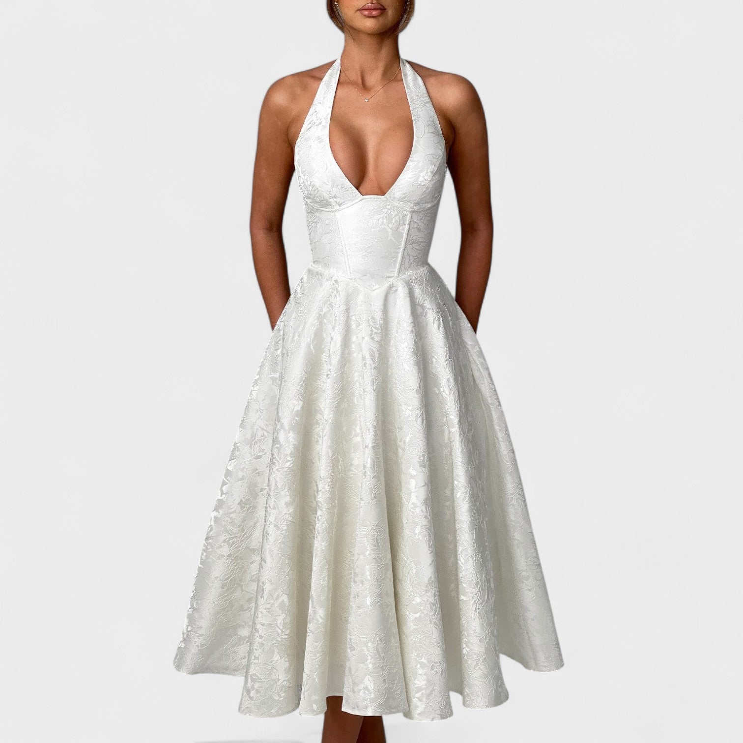 Effie™ | Vestido midi texturizado con escote en V