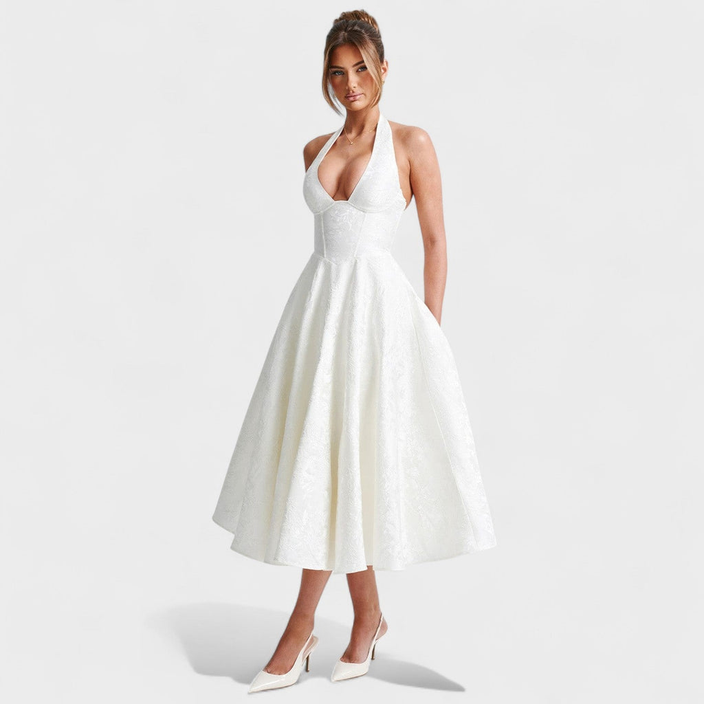 Effie™ | Vestido midi texturizado con escote en V