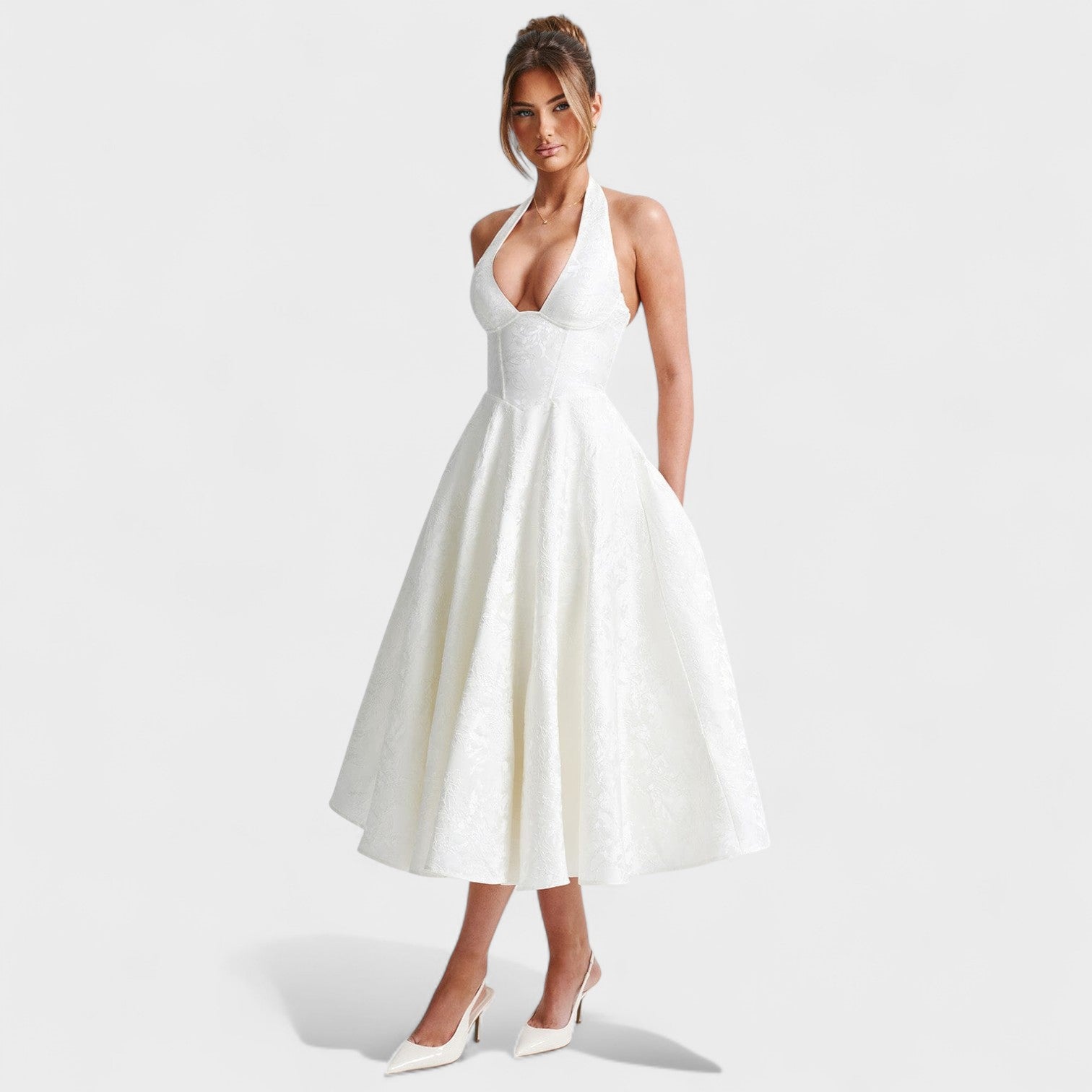 Effie™ | Vestido midi texturizado con escote en V
