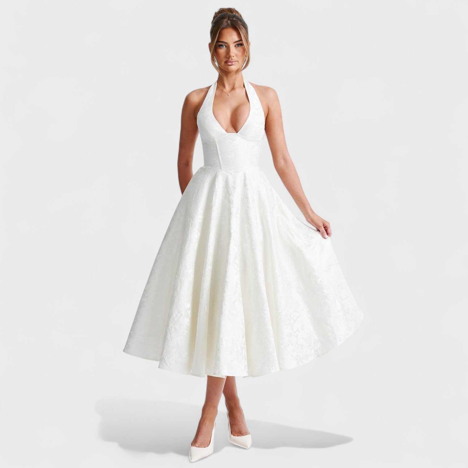 Effie™ | Vestido midi texturizado con escote en V