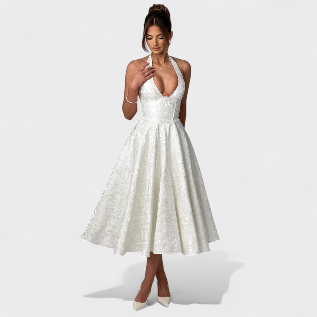 Effie™ | Vestido midi texturizado con escote en V