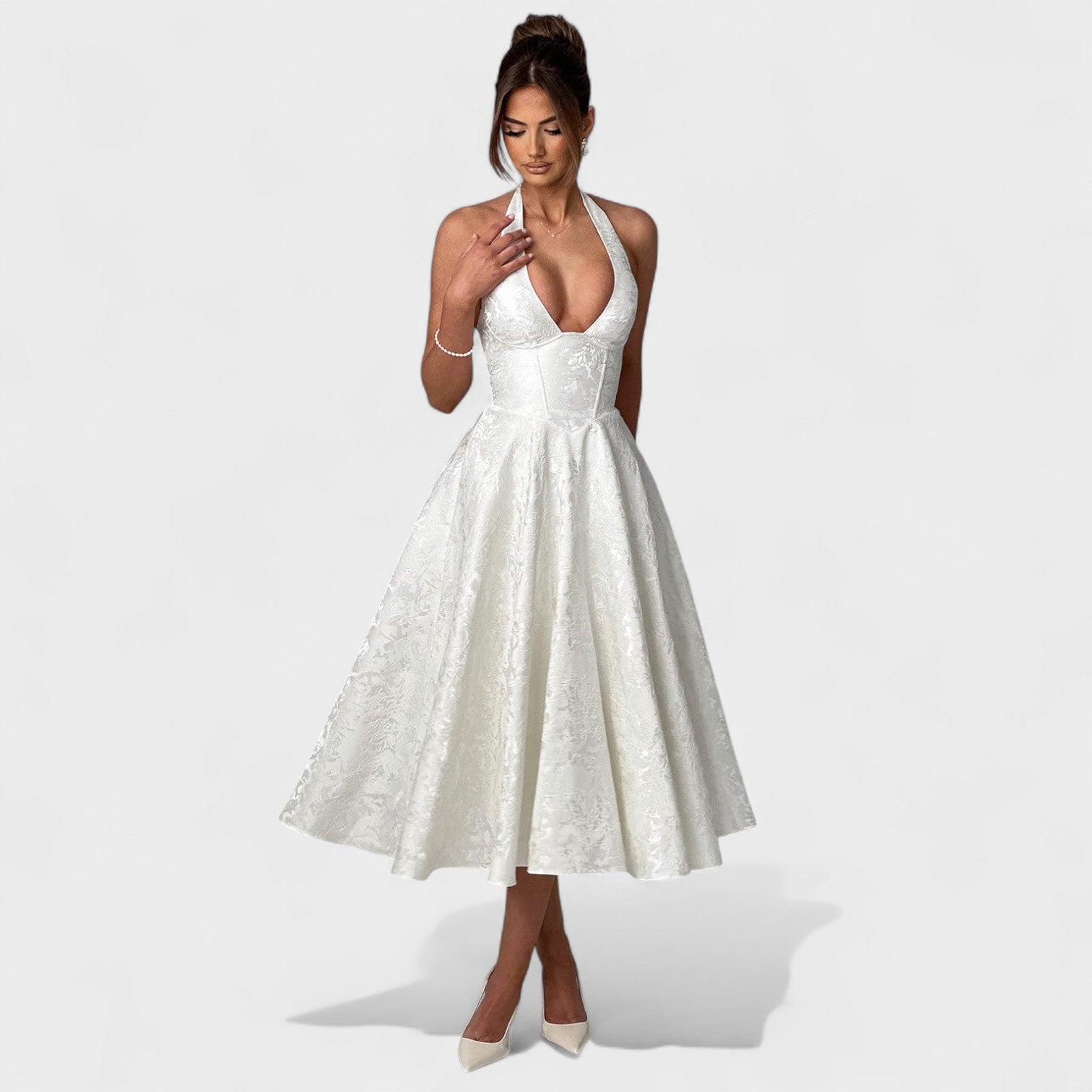 Effie™ | Vestido midi texturizado con escote en V