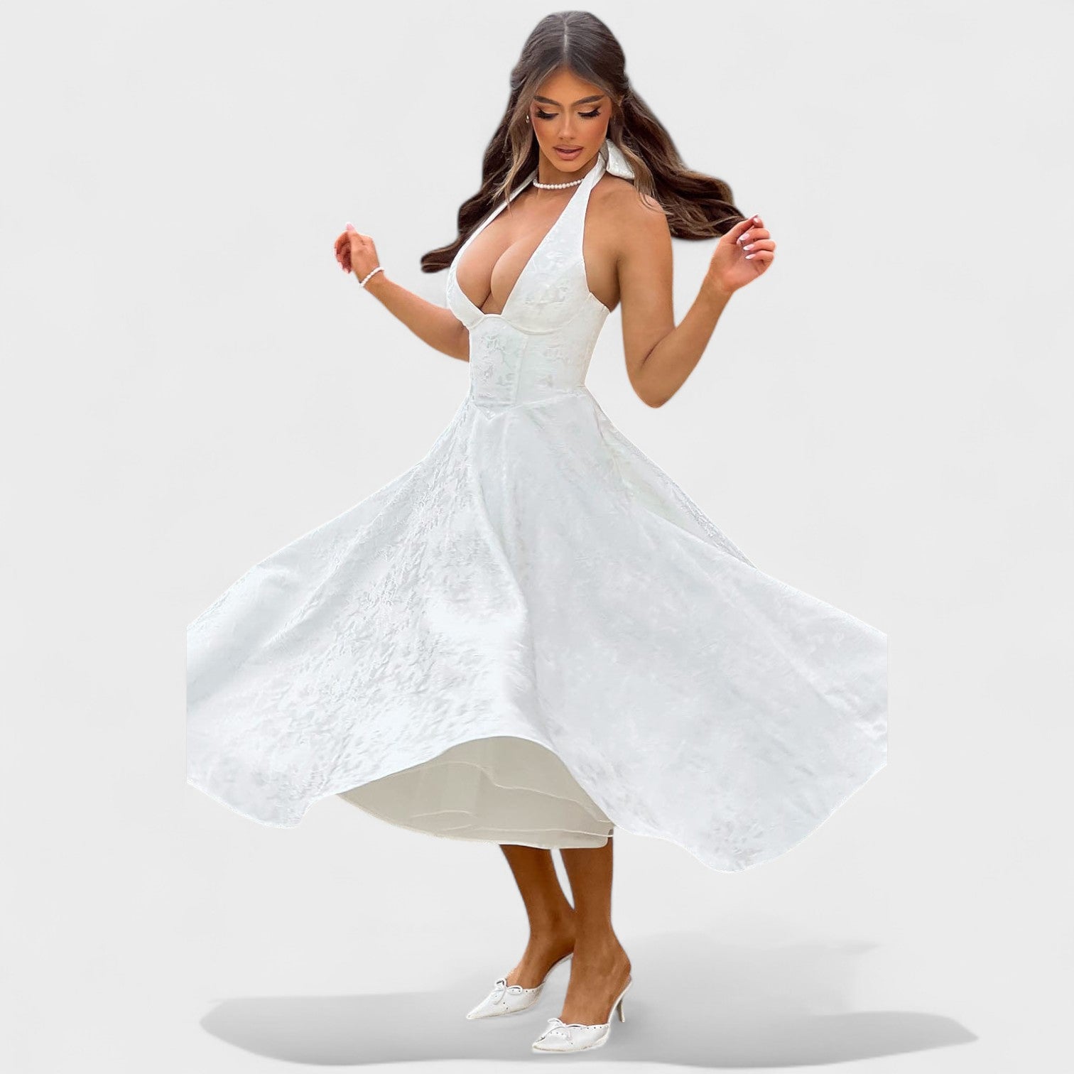 Effie™ | Vestido midi texturizado con escote en V