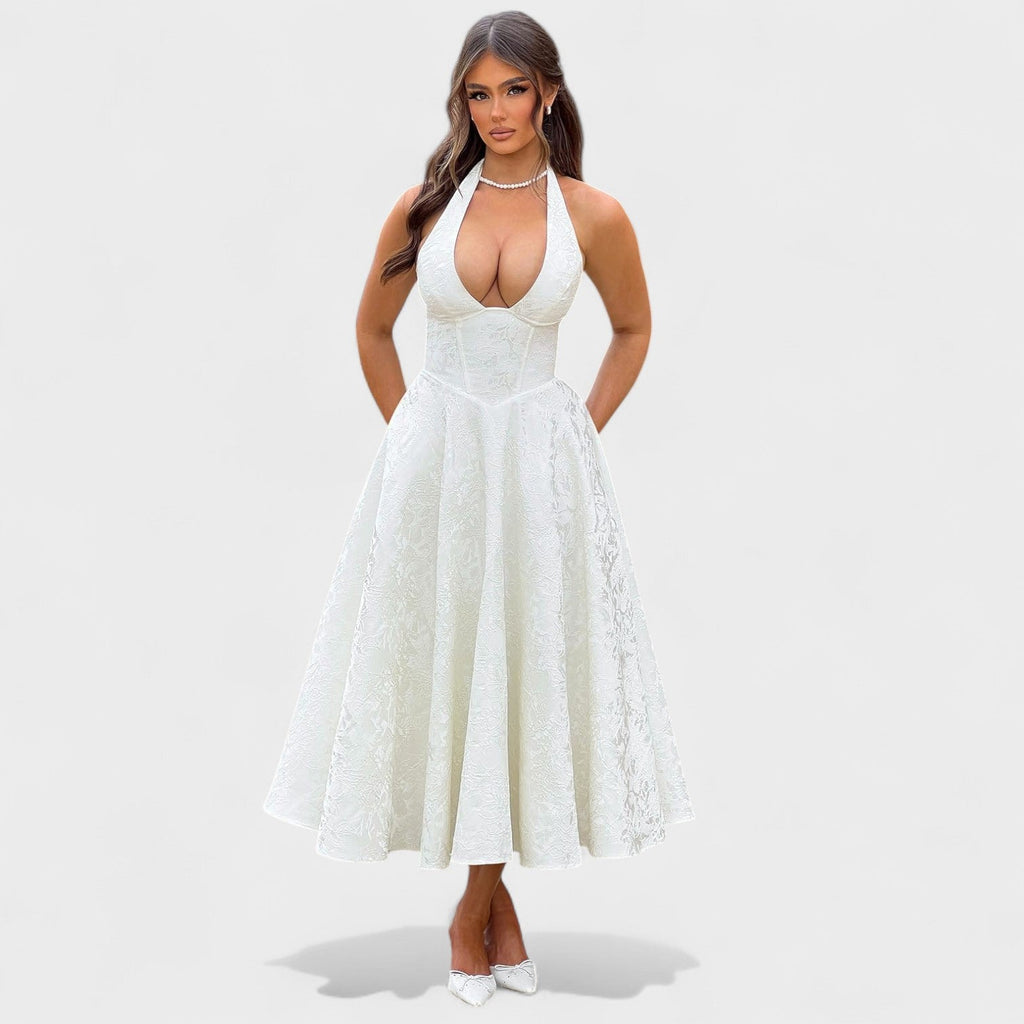 Effie™ | Vestido midi texturizado con escote en V