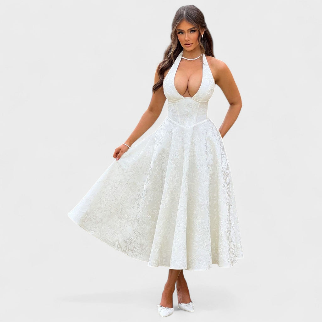 Effie™ | Vestido midi texturizado con escote en V