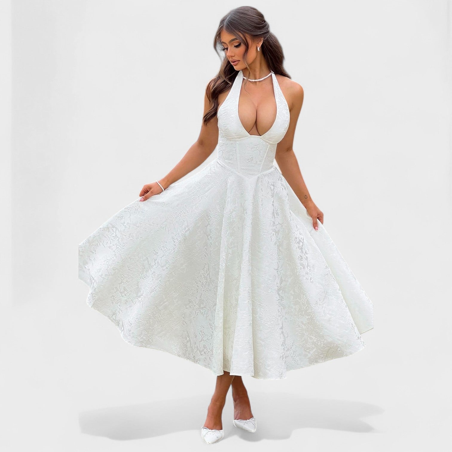 Effie™ | Vestido midi texturizado con escote en V