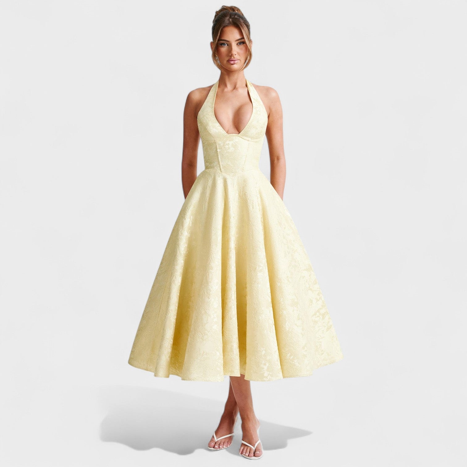 Effie™ | Vestido midi texturizado con escote en V