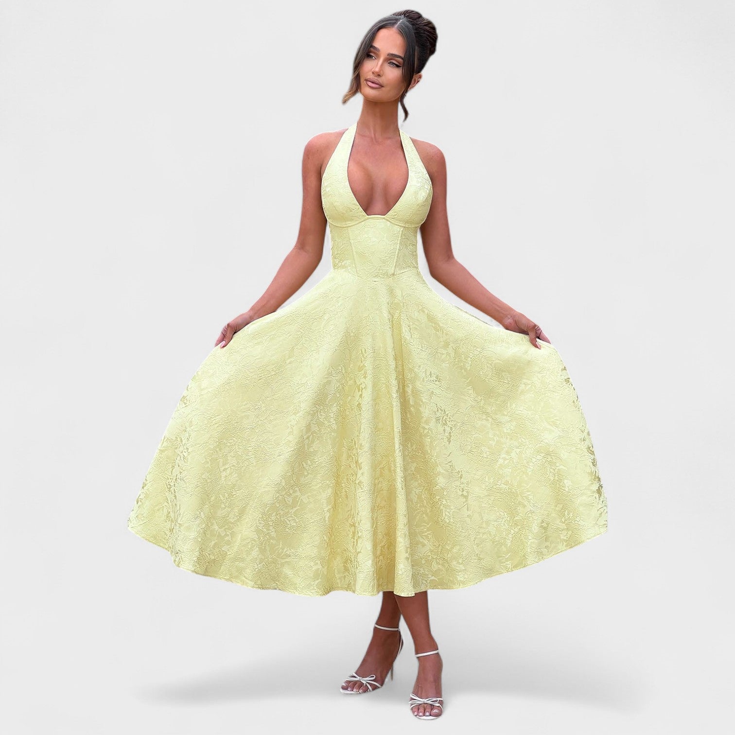 Effie™ | Vestido midi texturizado con escote en V