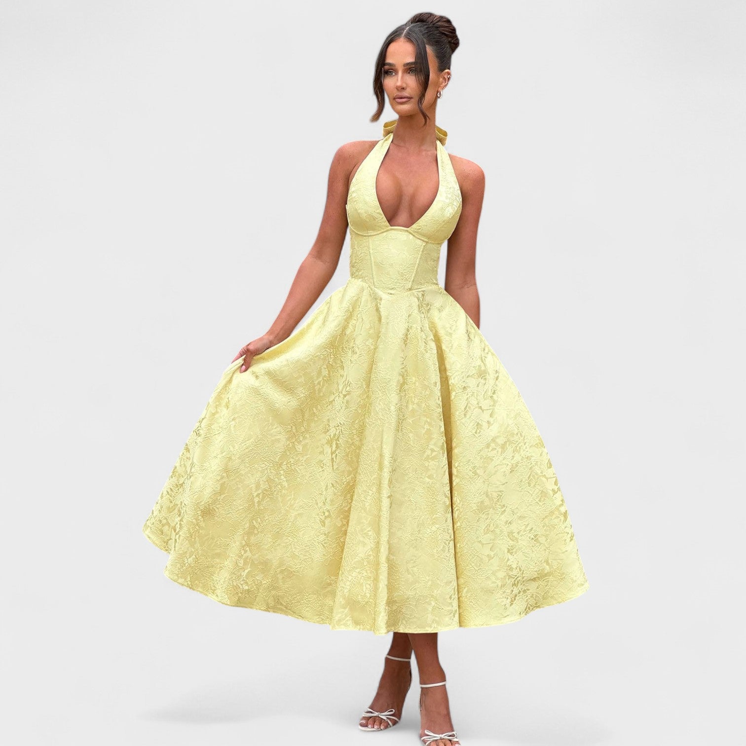 Effie™ | Vestido midi texturizado con escote en V