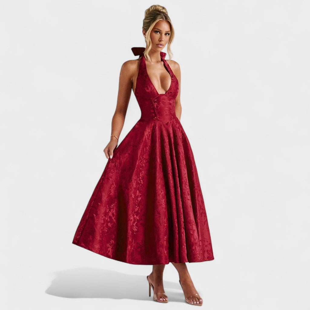 Effie™ | Vestido midi texturizado con escote en V