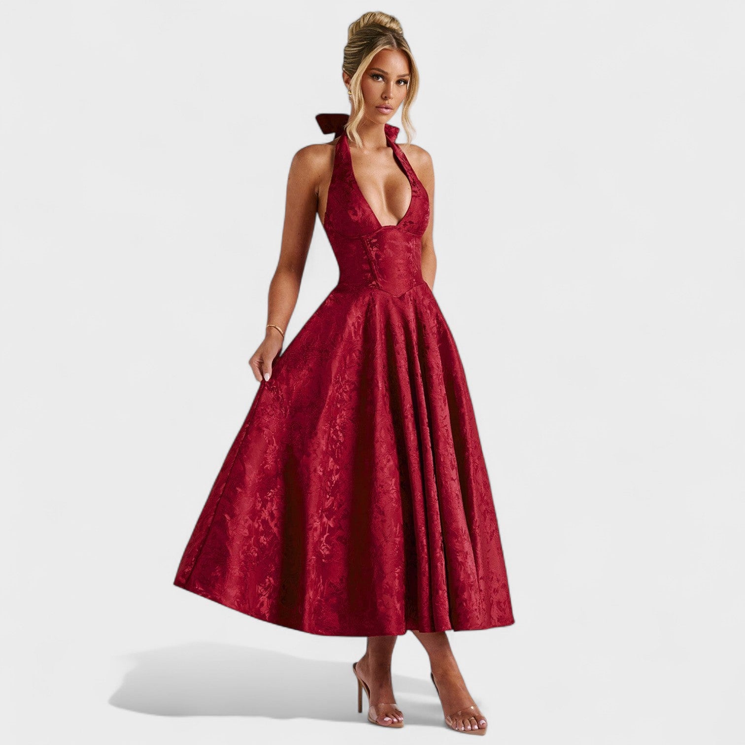 Effie™ | Vestido midi texturizado con escote en V