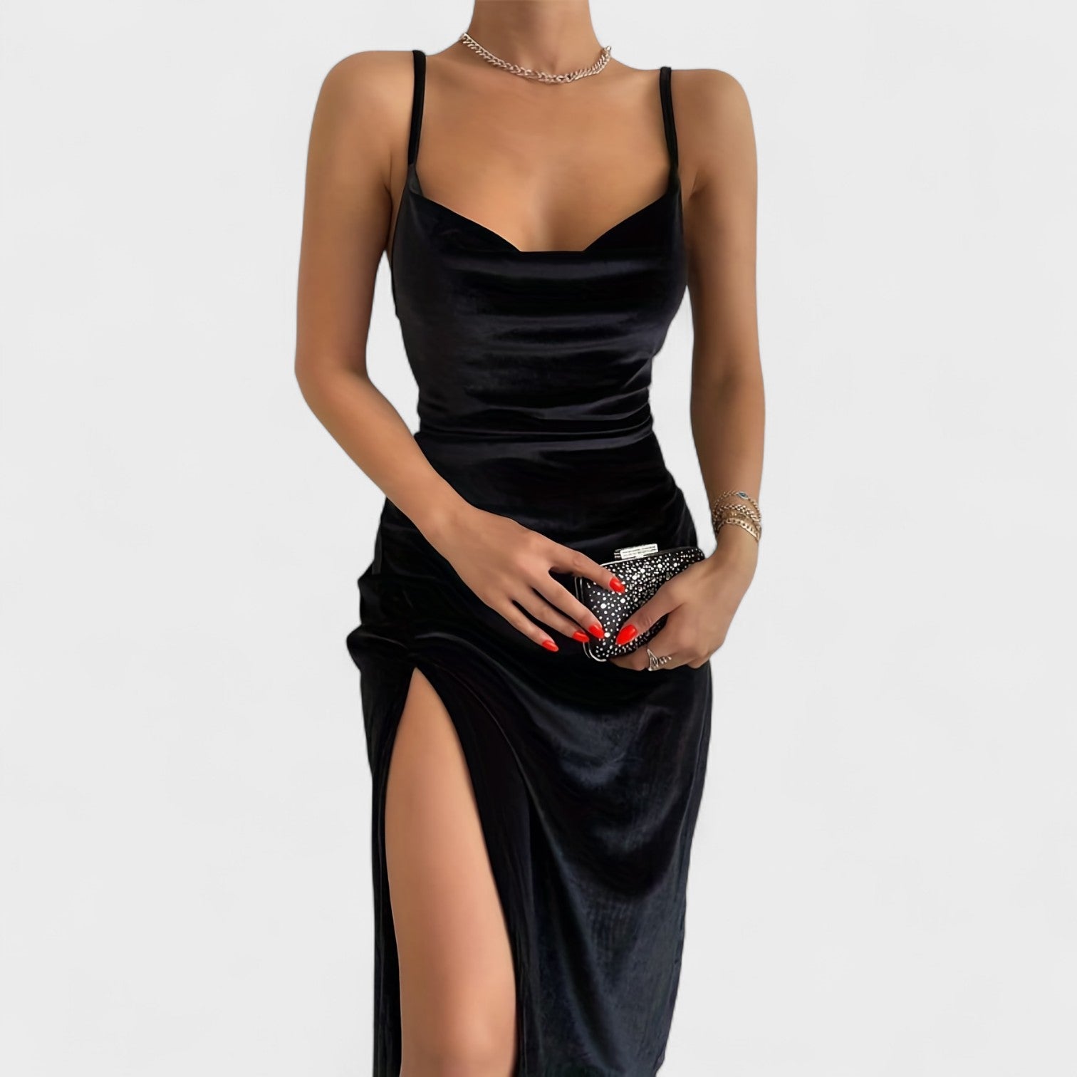 Gabriela™ | Vestido de terciopelo con abertura lateral