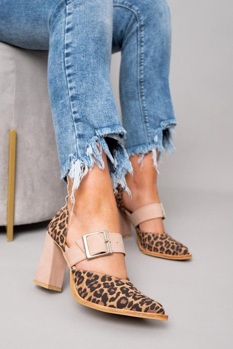 Selveta™ | Sandalias de ante con estampado de leopardo y tacón estable