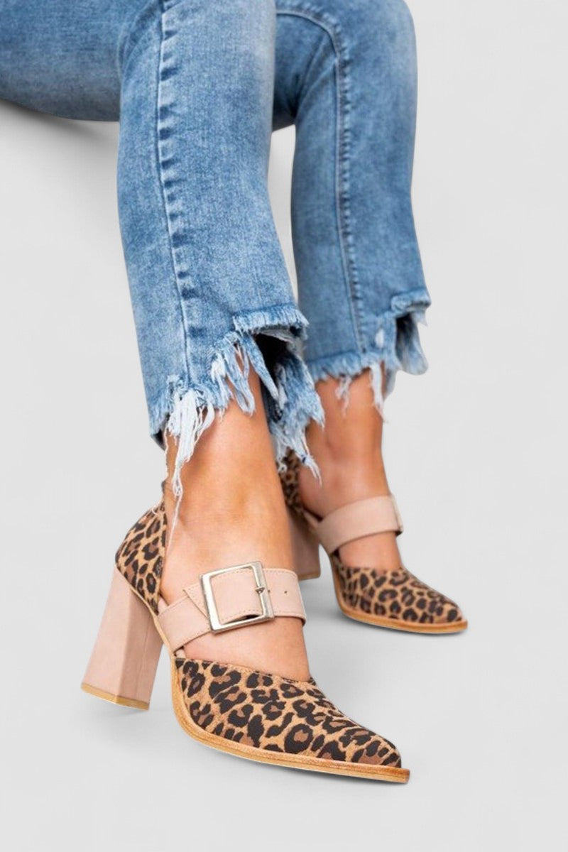 Selveta™ | Sandalias de ante con estampado de leopardo y tacón estable