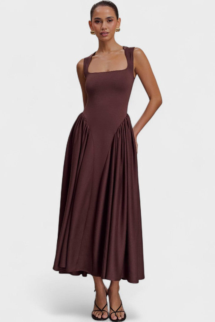 Sharon™ | Vestido midi de punto espagueti - Marrón cacao